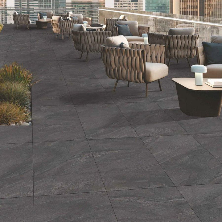 anthracite dark black porcelain paving slabs