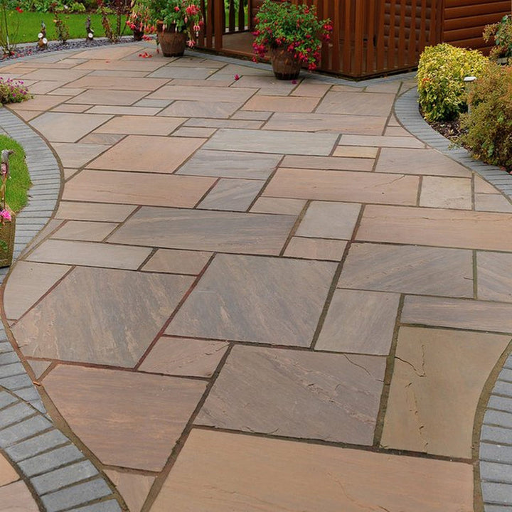 autumn brown sandstone paving slabs patio packs