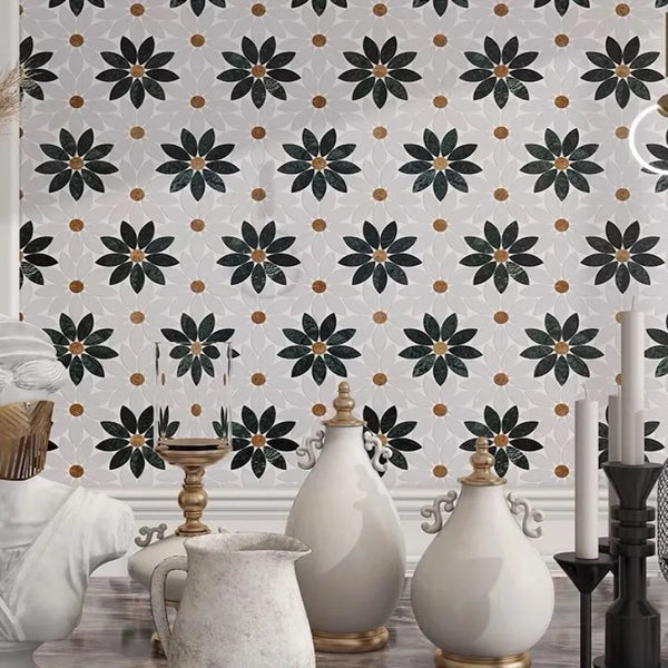 Marble Daisy Mosaic Tiles