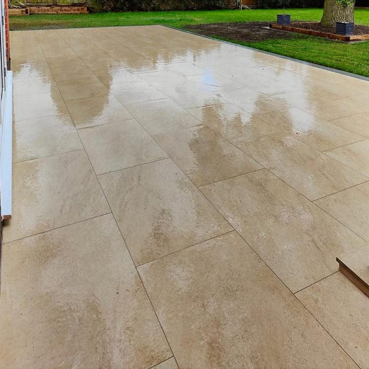 hammerstone beige porcelain paving tiles 900 x 600