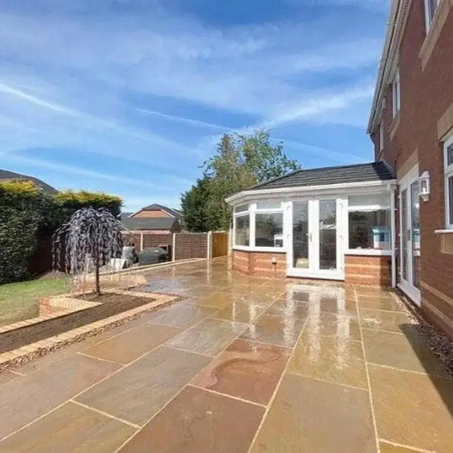 Raj green sandstone paving slabs