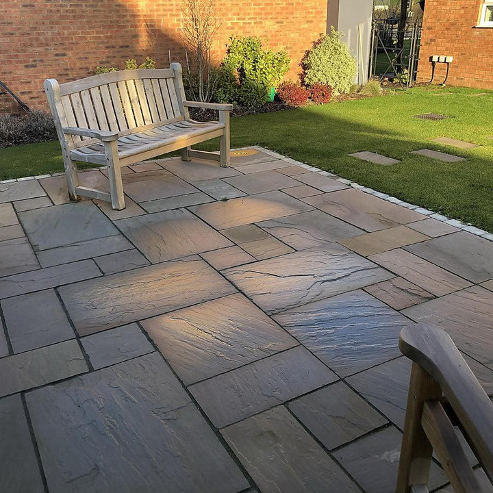 Raj green Indian sandstone patio slabs