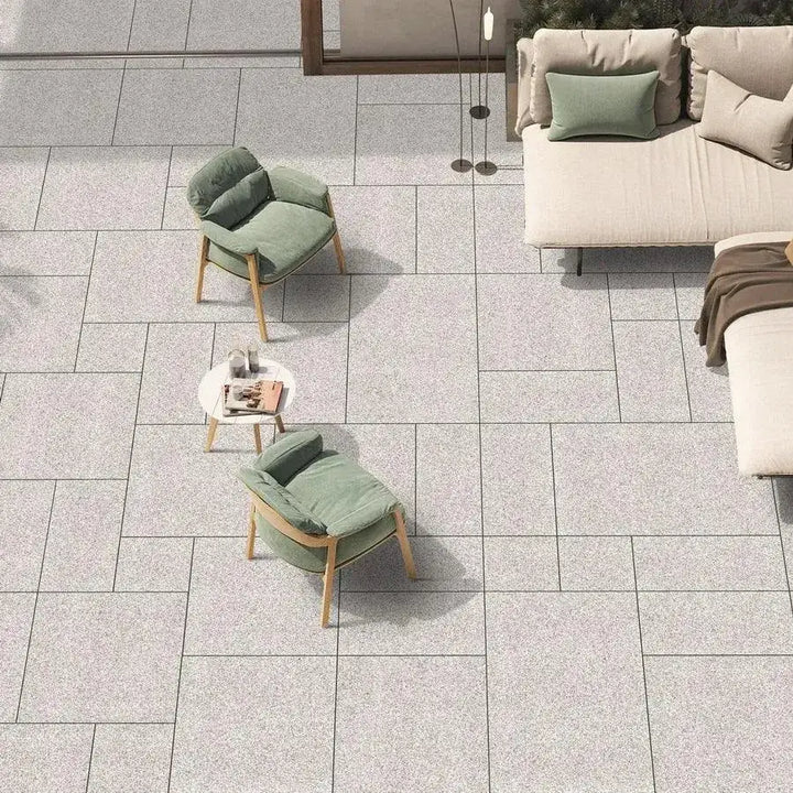 silver grey granite porcelain paving